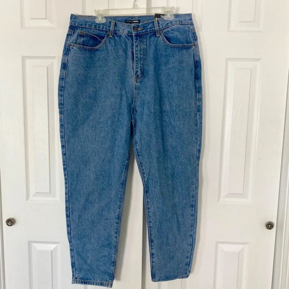 NWT Fashion Nova Let's Rewind Mom Jeans Medium Blue Wash Size 14